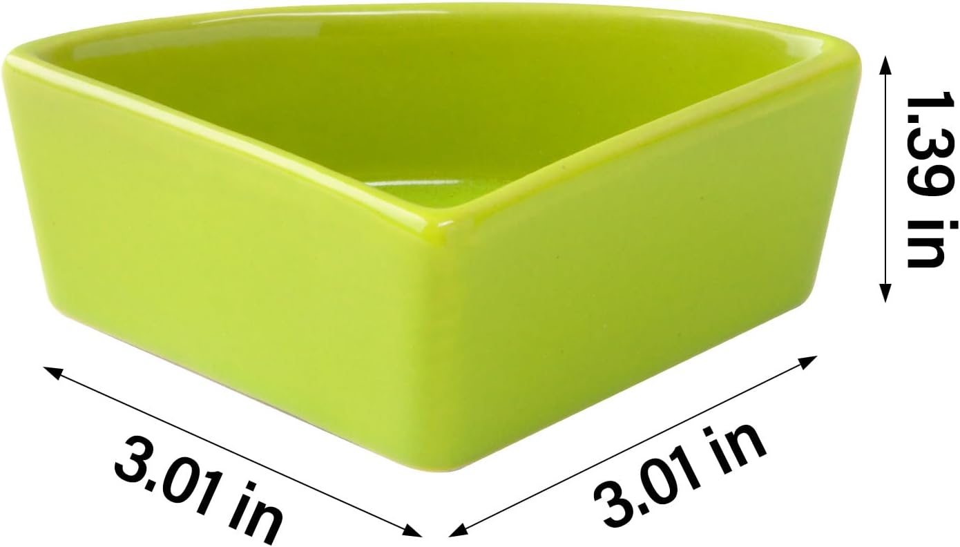 2 Pack Ceramic Feeding Bowls for Small Pets, Anti-Tip, Anti-Slip, Space-Saving Fan-Shaped Design, Ideal for Hamster, Guinea Pig, Gerbil, Sugar Glider, Mice, Chinchilla, Hedgehog (Pink + Green)