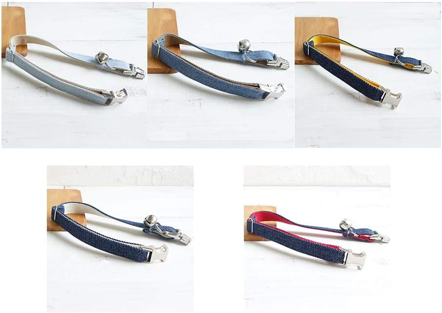 Personalized Cat Collar with Name Plate,Adjustable Tough Nylon Cat ID Collars with Bell,Customize Engraved Pet Name and Phone Number (Jean Style)