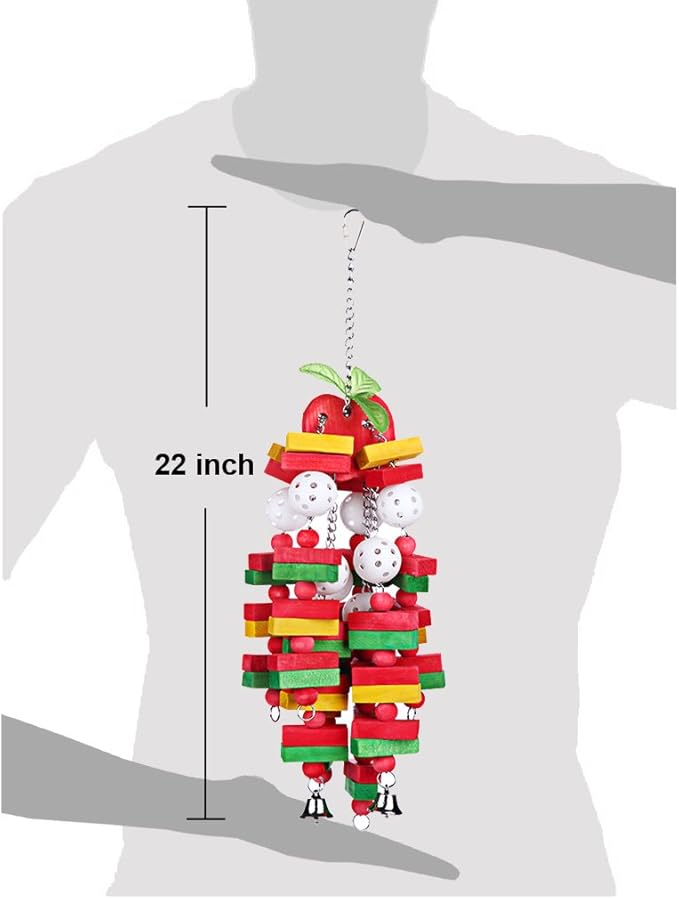 Bird Chewing Toy Large Medium Parrot Cage Bite Toys African Grey Macaws Cockatoos Eclectus Amazon (Apple-22inch)