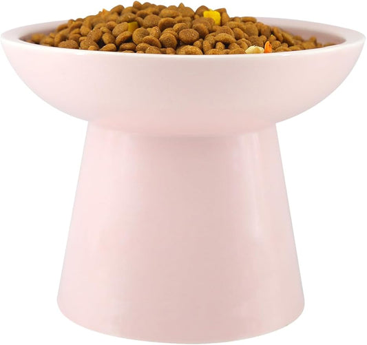 LoeJan Elevated Food and Water Bowls Set, Extra Wide and Raised Ceramic Feeder, Anti-Vomit Whisker-Free Pressure Feeding Bowl for Kittens Adult Cats Small Dogs (Pink, Food Bowl)
