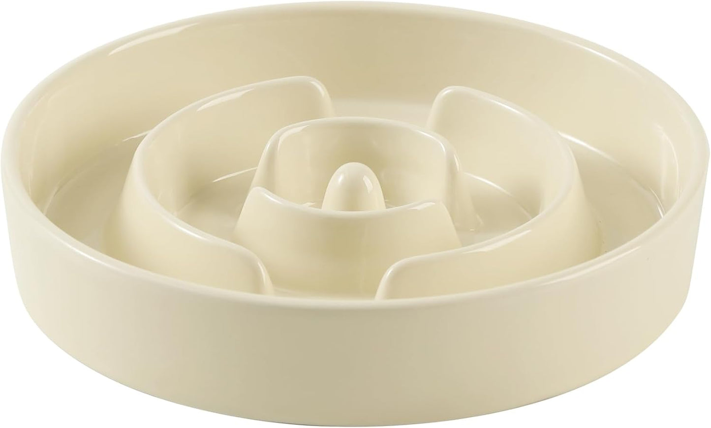 Ceramic 3.2 Cup Slow Feeder Dog Bowl for Large Dog, 9.5inch Puzzle Food Dish, Anti-Gulping, Stop Bloat, Preventing Choking (Single Bowl-Beige)