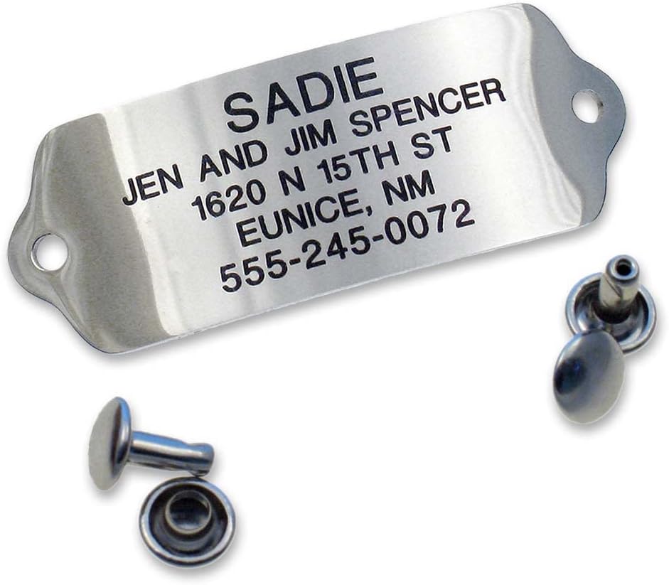 LuckyPet Rivet-On Pet ID Tag - Personalized, Silent and Customized - Suitable for Cats and Dogs - Heavy-Duty Pet Identification - Engraved Tags - Large, Mirror Finish Stainless Steel