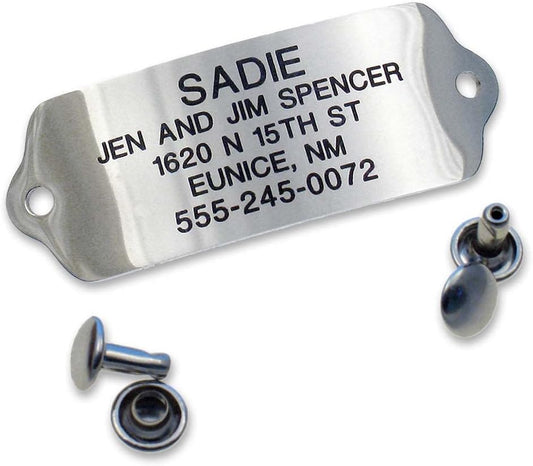 LuckyPet Rivet-On Pet ID Tag - Personalized, Silent and Customized - Suitable for Cats and Dogs - Heavy-Duty Pet Identification - Engraved Tags - Large, Mirror Finish Stainless Steel