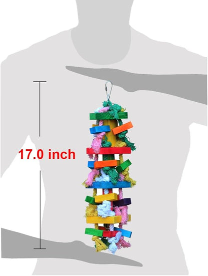 Bird Chewing Toy Large Medium Parrot Cage Bite Toys African Grey Macaws Cockatoos Eclectus Amazon (Knot Block-17.5inch)