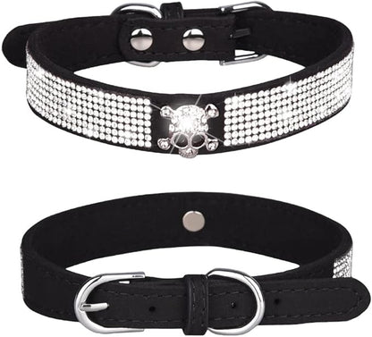 Rhinestone Dog Collar, Cute Dazzling Sparkling Soft Suede Leather Adjustable Pet Dog Cat Collar Crystal Diamond for Puppy Small Medium Large Dogs (L:38-46cm, Black-5)