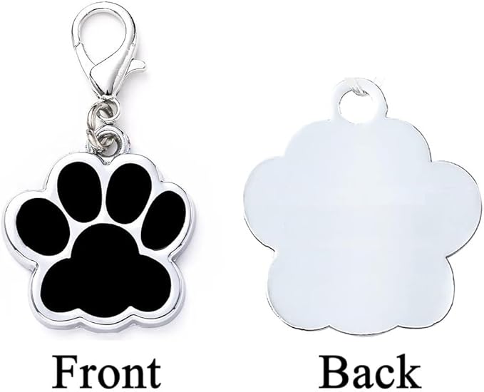 Cute Personalized Pet Name Tags for Cats/Dogs - Glitter Custom pet id tag, Dog id Tags Engraved for Pets, Customizable cat tag, pet Collar Charms, Dog Name tag (Paw-Shaped-Small: Black)