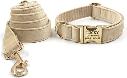 PETDURO Custom Dog Collar Personalized with Name Engraved Quick Release Rose Gold Metal Buckle for Large Medium Small Girl Dogs - Dog Leash and Bow Tie Available - Soft Comfy Velvet (Pale Brown, XL)