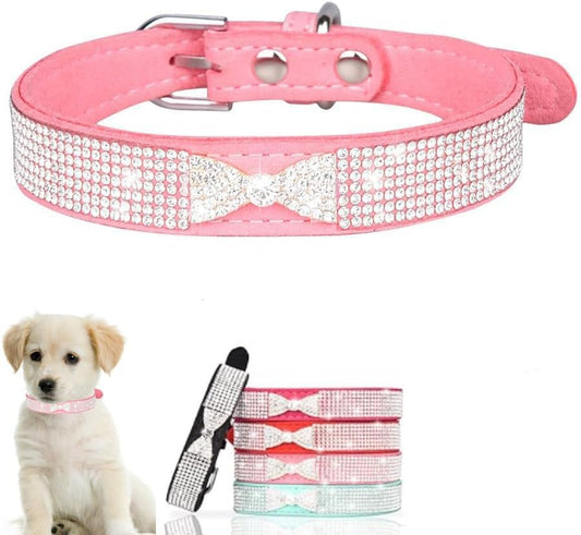 Serijoars Small Dog Collar with Rhinestone Crystal Diamond Colorful Bling Girl Puppy Cat Collars (M, Pink3)