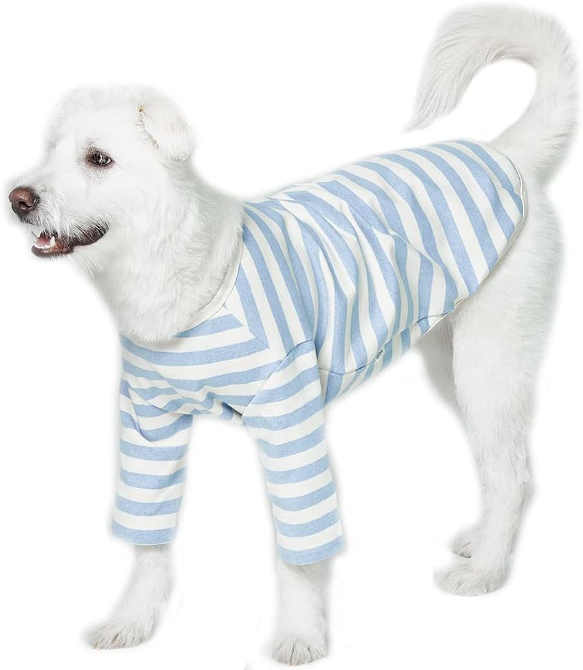 Dog Cotton Shirts for Small and Large Dogs Rugby Striped T-Shirts Soft Breathable Dog Shirt pet Clothes (X-Large, Ivory/Blue)