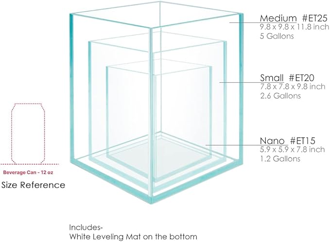 Nano Tall Rimless Frameless Extra Clear Glass Aquarium, Low Iron Glass Tank, 5mm Glass, White Leveling Mat Included, w/Lids Options