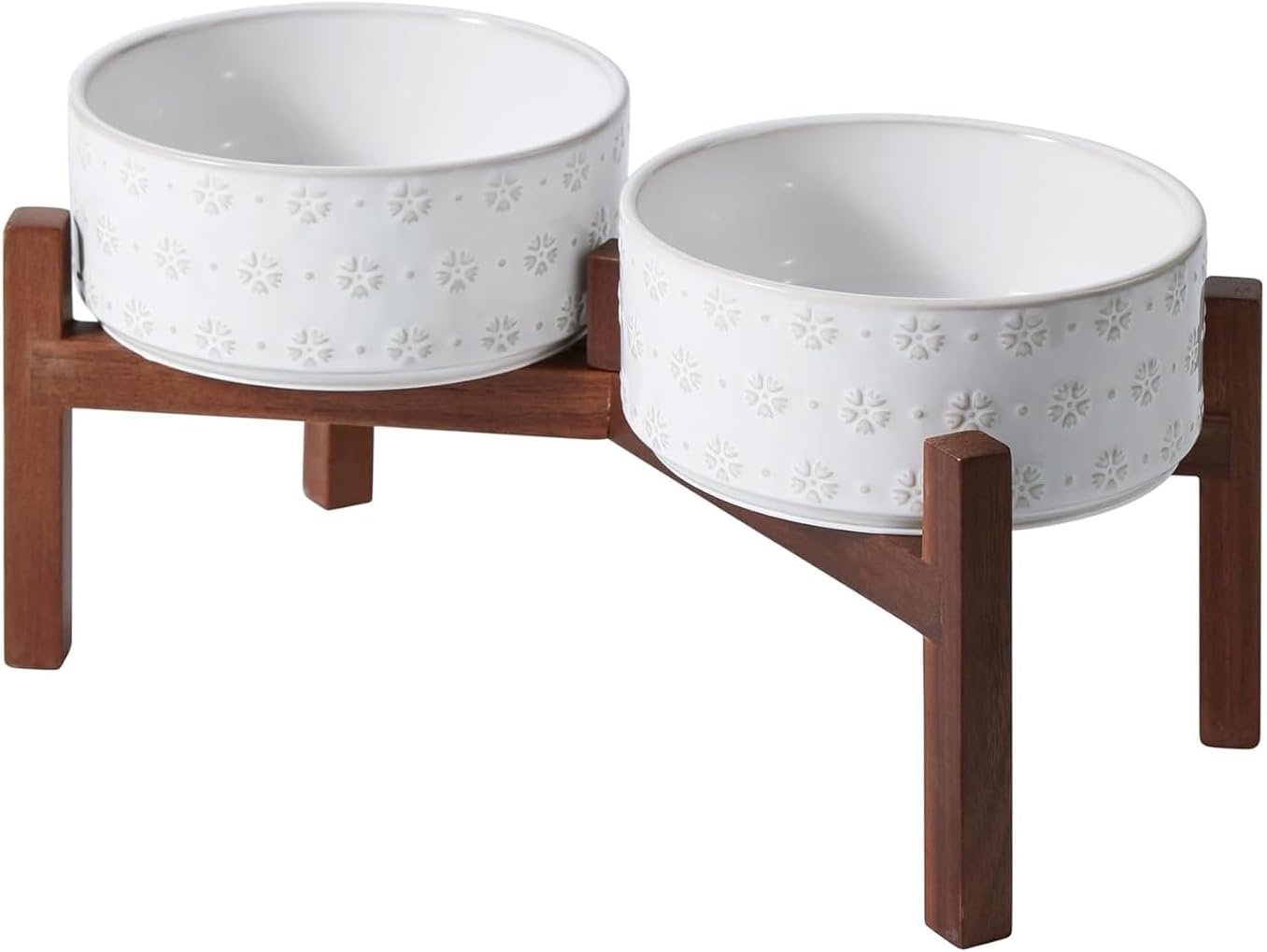 SPUNKYJUNKY Ceramic Dog Bowls with Acacia Wood Stand Raised Food and Water Bowl for Small Medium Sized Dog (18.5cm)