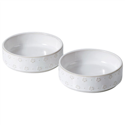 6.1inch Ceramic Set of 2 Dog and Cat Bowls, Food and Water Bowls for Toy Breed Dogs, Kitty, 2pcs Pet Dishes, Cat Feeder(2Dishes, White with Snowflake Pattern)