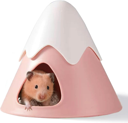 Hamster Hideout, Snowy Mountain Shape Hamster Hide House,Cute Small Animal Habitat Hideaway Hut for Syrian Hamsters, Mice, Gerbils, Rats (Pink)