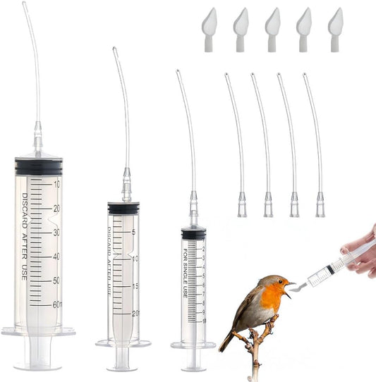 Baby Bird Feeding Syringe Set ，Parrot Small Pet Manual Feeder Measuring Tools， Milk Water,Liquid Food,Reusable (10ml+20ml+60ml)