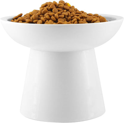 LoeJan Elevated Food and Water Bowls Set, Extra Wide and Raised Ceramic Feeder, Anti-Vomit Whisker-Free Pressure Cat Feeding Bowl for Kittens Adult Cats Small Dogs (White, Food Bowl)