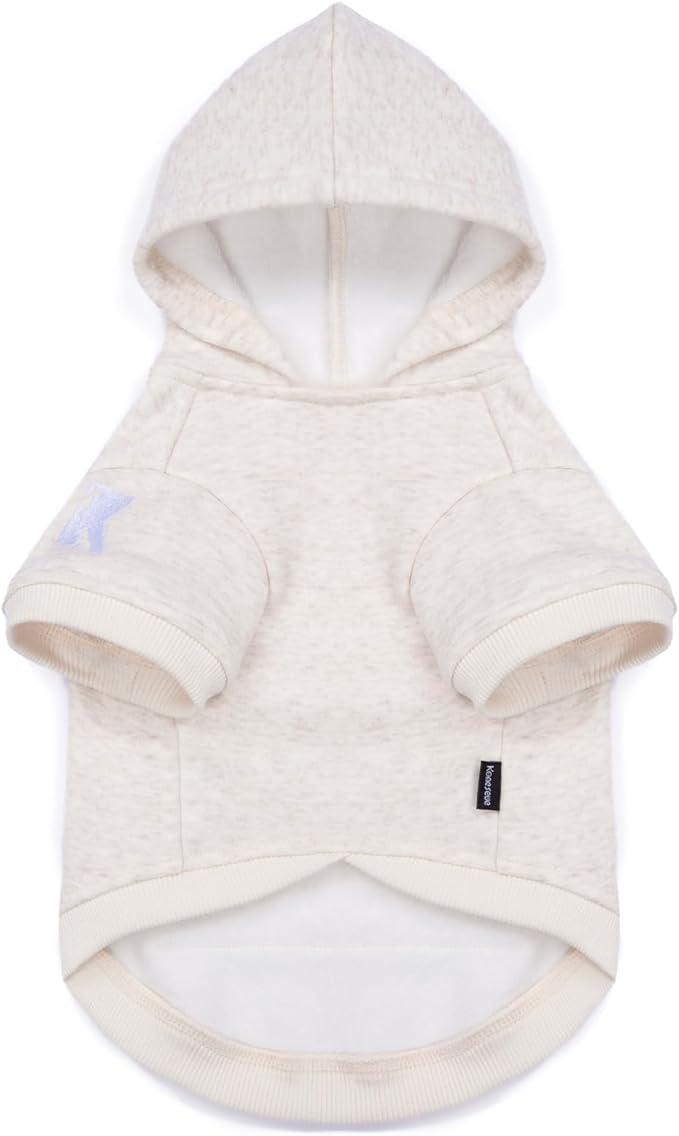 Koneseve Dog Hoodie Fleece, Cat Sweater Warm with Pocket - Soft Clothes for Daily Wear, Basic Hooded Sweatshirts, Winter Coat Clothing, Comfort Tee Shirt Fit for All Breeds Pet - Beige - 2XL
