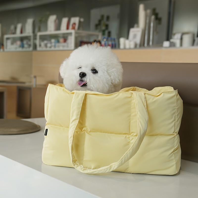 Small Dog Carrier Purse & Cat Tote Bag, Soft-Sided Handbag with Safety Strap, Breathable Mesh, Comfort Carry & Plush Cotton Interior, Lightweight Pet Travel Carrier for Daily Adventures (Yellow)