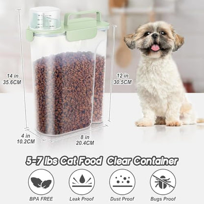 10-20Lbs Portable Cat Dog Food Storage Container with Upgraded Large Spout and Cup Dispenser for Small Large Animal Kibble, Pet Bird Snack, Oatmeal, Rice, Flour, Brown Sugart-3 Pack Pink Blue Green