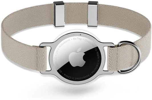 AirTag Cat Collar,Ultra Elastic Cat Tracker Collar with Apple Air Tag Holder, [Lightweight][Scratch Resistant] Stepless Adjustable GPS Pet Collar for Cats Kittens (Khaki)