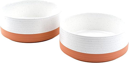 SPUNKYJUNKY Ceramic Dog and Cat Bowls 2 Pack, 6.1'' Dog and Cat Food Water Double Feeding Bowls Non-Slip for Cats and Medium Sized Breed Dogs Microwave Dishwasher Safe - 28.7 OZ, 2pcs, Pattern White