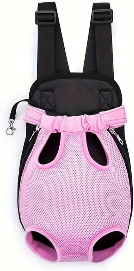 Pet Dog Carrier Backpack, Portable Breathable Mesh Chest Carrier, Polyester Woven Double Shoulder Pet Bag for Outdoor Adventures (Pink, X-Large)