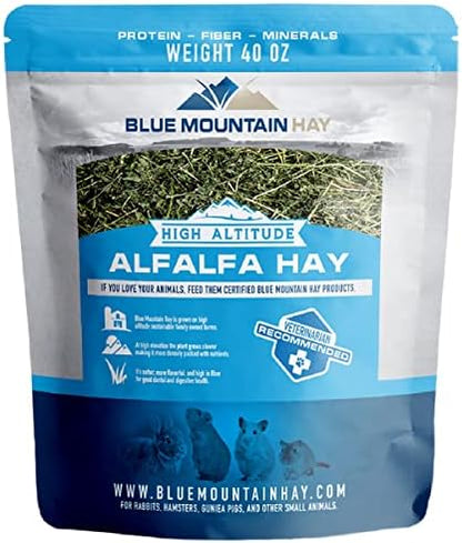 Blue Mountain Hay | Fresh Alfalfa Hay (40 Ounce) | High Leaf Retention | Nutritious High-Altitude Hay Pet Food for Rabbits, Guinea Pigs, Chinchillas, Hamsters, and Other Small Pets
