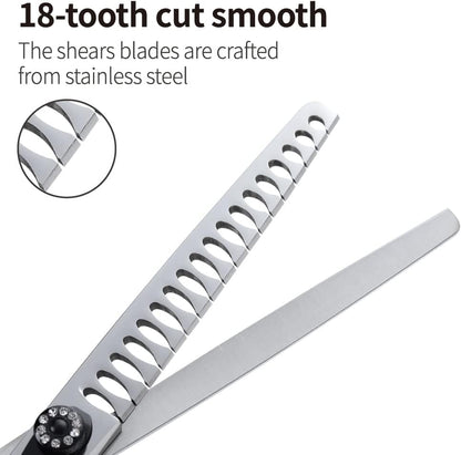 Fenice Peak 7.5'' Dog Chunker Scissors For Grooming 440C Stainless Steel Black Non-Slip Handle Sharp Blades Professional Pet Trimming Scissors for Cats Thinning Rate 75%