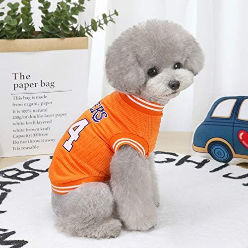 Dog Clothes Basketball Mesh Breathable T-Shirt,Pet Clothes Puppy Sportswear Spring/Summer Fashion Dog Shirt. (Orange, Small)