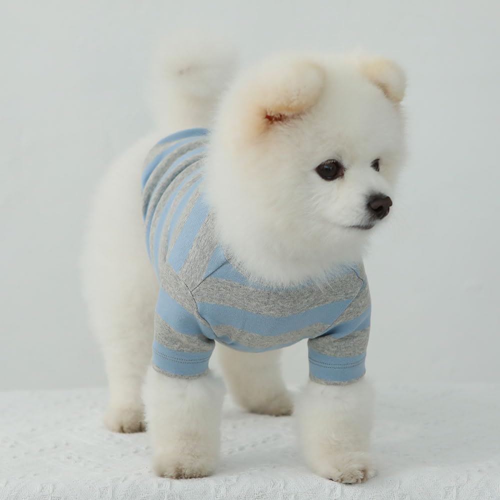 Dog Cotton Shirts for Small and Large Dogs Rugby Striped T-Shirts Soft Breathable Dog Shirt pet Clothes (Large, Blue/Gray)