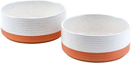 SPUNKYJUNKY Ceramic Dog Bowls 2 Pack, 8.3'' Dog Food Water Double Feeding Bowls Non-Slip for Large Sized Breed Microwave Dishwasher Safe - 60 OZ, 2pcs, Pattern White