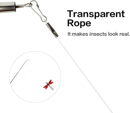 TTcat Cat Feather Wand Toys,Retractable Wand Toy with 3 Simulation Insects Dragonfly Grasshopper Refills,Interactive Cat Toy Kitten Toy for Indoor Cats to Play Chase Exercis.