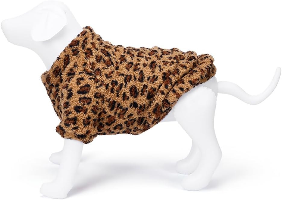 GreenJoy Leopard Print Dog Sweater – Stretchy Fleece Dog Turtleneck Sweatshirt for Puppies & Cats, Soft & Warm Pet Winter Clothes for Small, Medium & Large Dogs (Coffee Brown, X-Small)