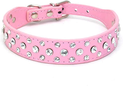 Rhinestone Dog Collar, Bling Rhinestone PU Leather Crystal Diamond Pet Dog Cat Puppy Collar Black S M L XL (XL:40-46CM, Pink)