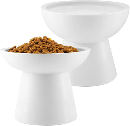 LoeJan Elevated Cat Food and Water Bowls Set, Extra Wide and Raised Ceramic Feeder, Anti-Vomit Whisker-Free Pressure Feeding Bowl for Kittens Adult Small Dogs