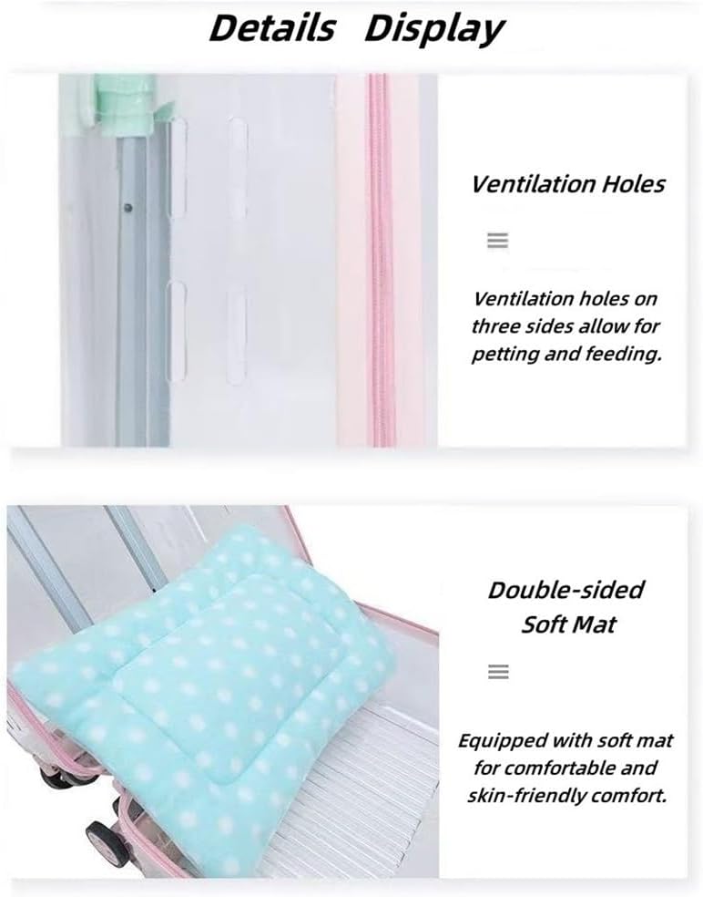 Rolling Pet Trolley Case, Portable Hard Shell Pet Carrier, Clear Plastic Cat Travel Box, Suitable for Cats and Dogs(Pink,9.8 * 11.0 * 15.4in)