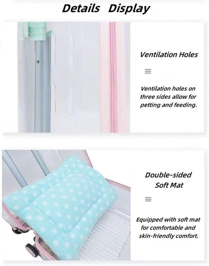 Rolling Pet Trolley Case, Portable Hard Shell Pet Carrier, Clear Plastic Cat Travel Box, Suitable for Cats and Dogs(Green,9.8 * 11.0 * 15.4in)