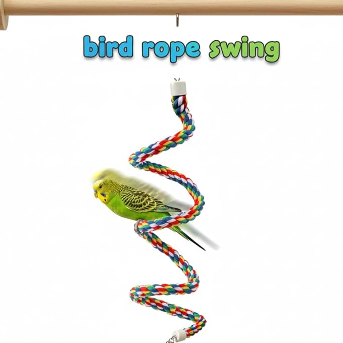Bird Rope Perch & Birds Swing Set - Bird cage Accessories, Rope perches for Conures, Parrots,Cockatiel,Lovebird,Budgerigar,Parakeet perches for cage,Birds perches