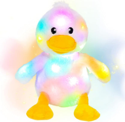 Hopearl Easter LED Plush Duck Light up Stuffed Duckling Farm Animal Floppy Night Lights Glow in The Dark Birthday Gifts for Kids Toddler Girls, White, 12''