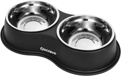 Dog Bowls Double Dog Water and Food Bowl Stainless Steel Bowl with Non-Slip Resin Station, Pet Feeder Bowls for Puppy Medium Dogs Cats
