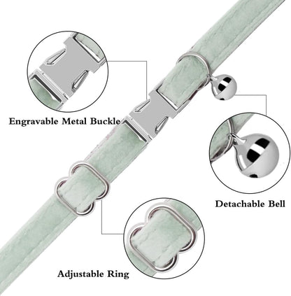 Personalized Cat Collar with Name Plate,Adjustable Tough Nylon Cat ID Collars with Bell,Customize Engraved Pet Name and Phone Number (Velvet Style E)