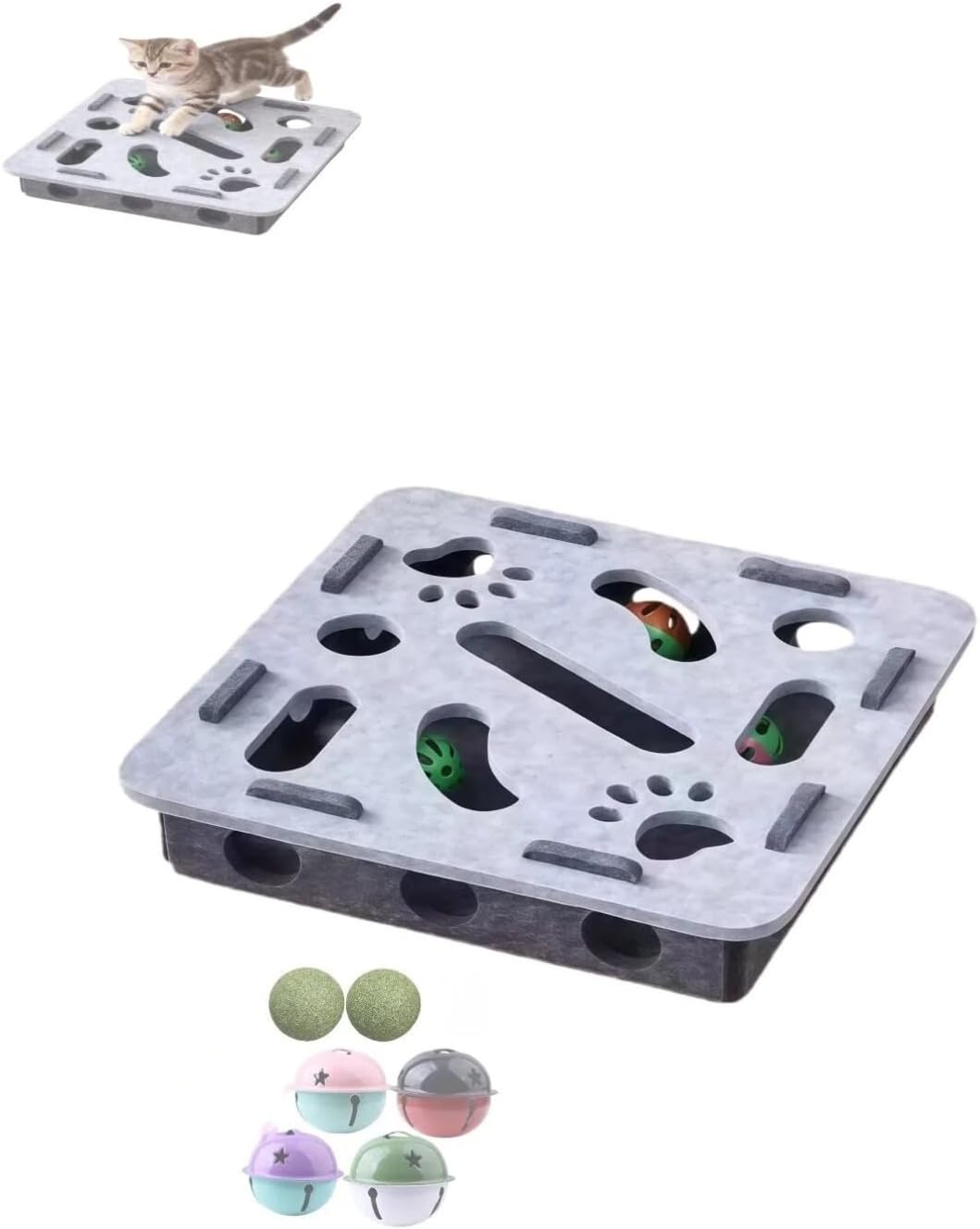 Interactive Cat Scratch Box with Nail File & Slow Feeder - Puzzle Enrichment Toy for Indoor Cats Mental Stimulation