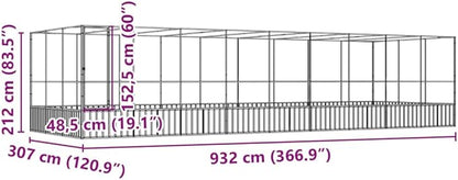 Galvanized Steel Large Flight King Bird Cage with Extension, Steel Outdoor Aviary, Outdoor Indoor Large Bird Cage Aviary Pet House for Cockatiels African Parakeets, 366.9"x120.9"x83.5",-317