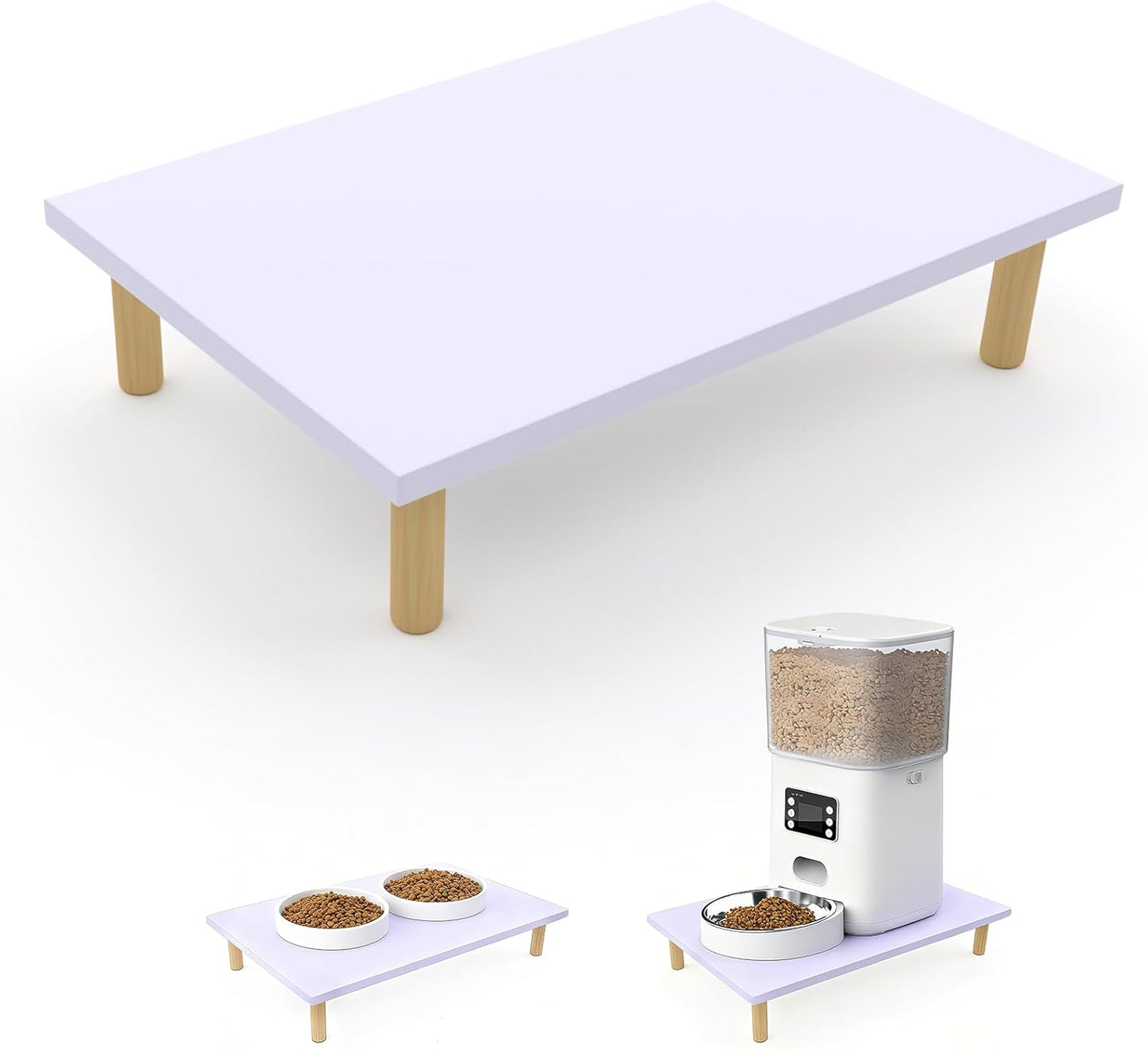 Wooden Elevated Cat Food Stand – Raised Pet Feeding Table for Cats and Dogs, Compatible with Most Bowls & Automatic Feeders, Solid Wood Pet Food Platform S(11.8 * 7.9 in