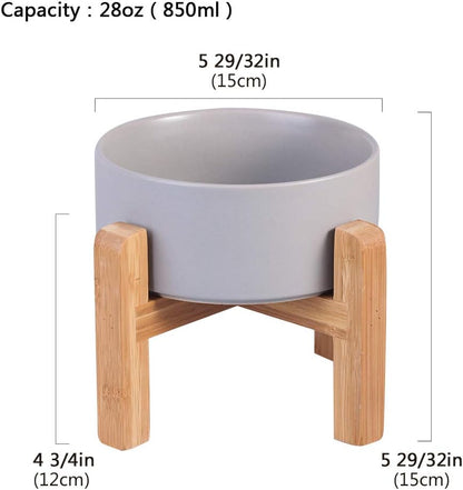 Ceramic Elevated Raised Cat Bowl with Wood Stand No Spill Pet Food Water Feeder Cats Small Dogs