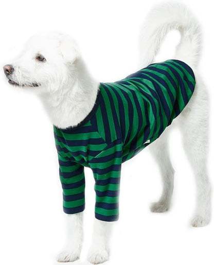 Dog Cotton Shirts for Small and Large Dogs Rugby Striped T-Shirts Soft Breathable Dog Shirt pet Clothes (3X-Large, Green/Navy)