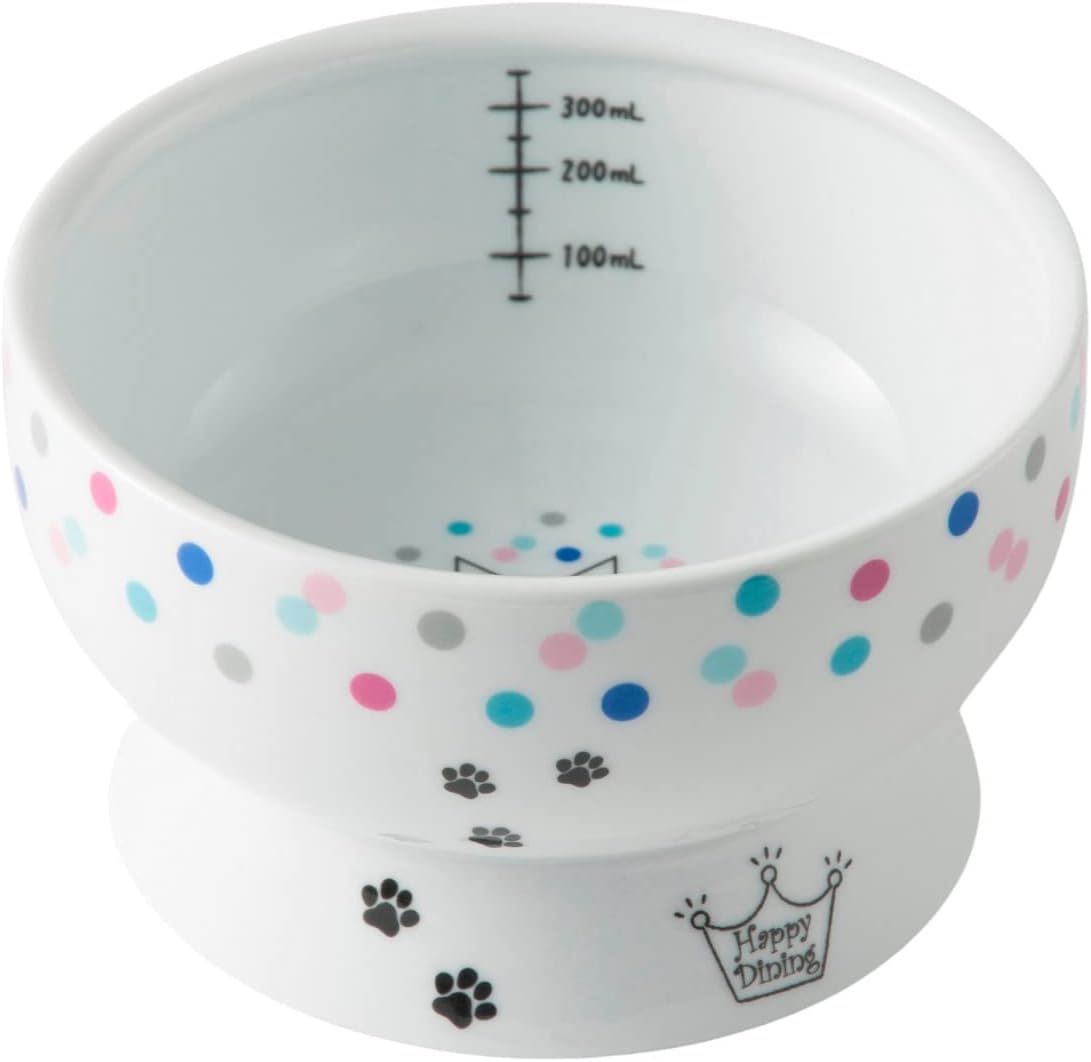 Necoichi Elevated Cat Water Bowl – Ceramic Raised Cat Bowl, Prevents Neck & Whisker Fatigue – Dishwasher & Microwave Safe – Pet Water Bowl for Cats (Colorful Dots, Regular)