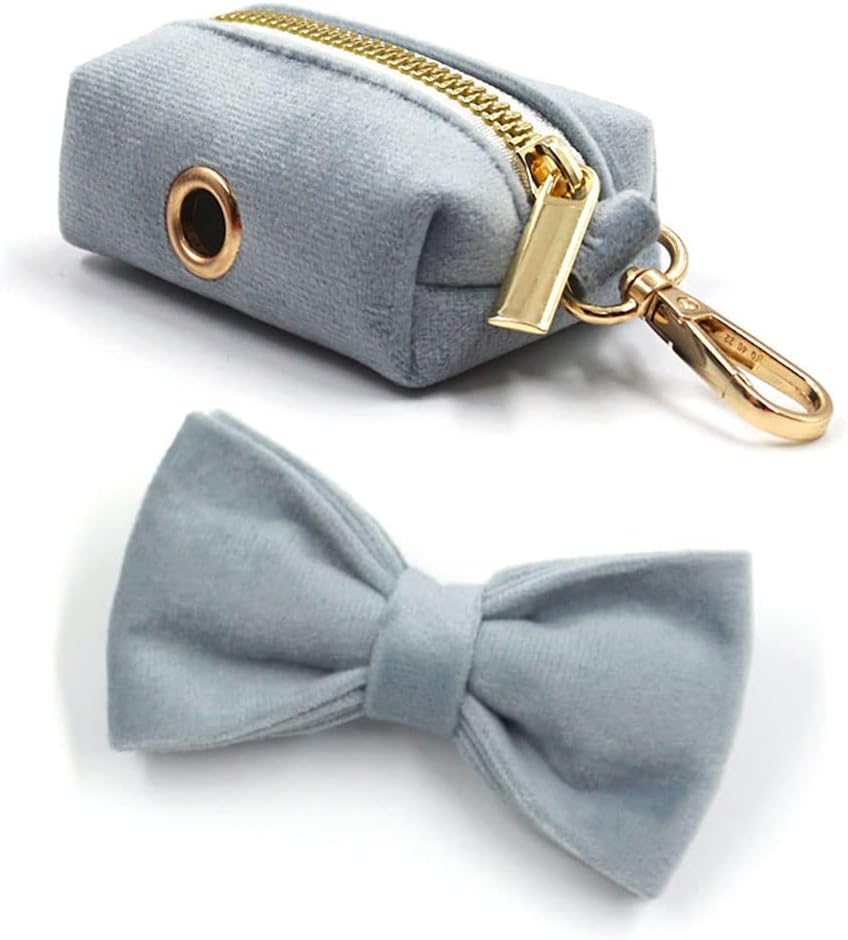 PETDURO Personalized Dog Collar Haze Blue Soft Velvet for Large Medium Small Boy Girl Dogs - Custom Collar with Name Phone Number Engraved on Gold Metal Buckle - Add Leash Bow Set via Customize Now