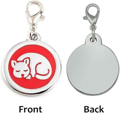 Personalized Pet ID Tags with Lobster Claw Clasp for Kittens and Cats - Small pet Tags for Collars, cat Name Tags, Custom cat id tag (Sleeping-Round-Small: Red)
