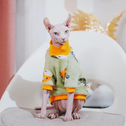 Sphynx Cat Warm Turtleneck Sweater, Thick Soft Double-Sided Fleece Clothes for Cats, Two-Legged Winter Onesie for Cats and Small Dogs,Pjs for Cats and Puppy (Fox, XXL (8.5-12.5lbs))