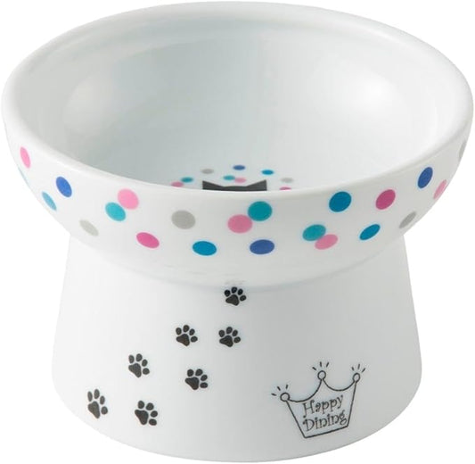 Necoichi Raised Cat Food Bowl – Ceramic Elevated Cat Bowl for Whisker & Neck Fatigue, Dishwasher Microwave Safe – Non-Slip & Anti Vomiting Ergonomic Design (Colorful Dots, Regular)
